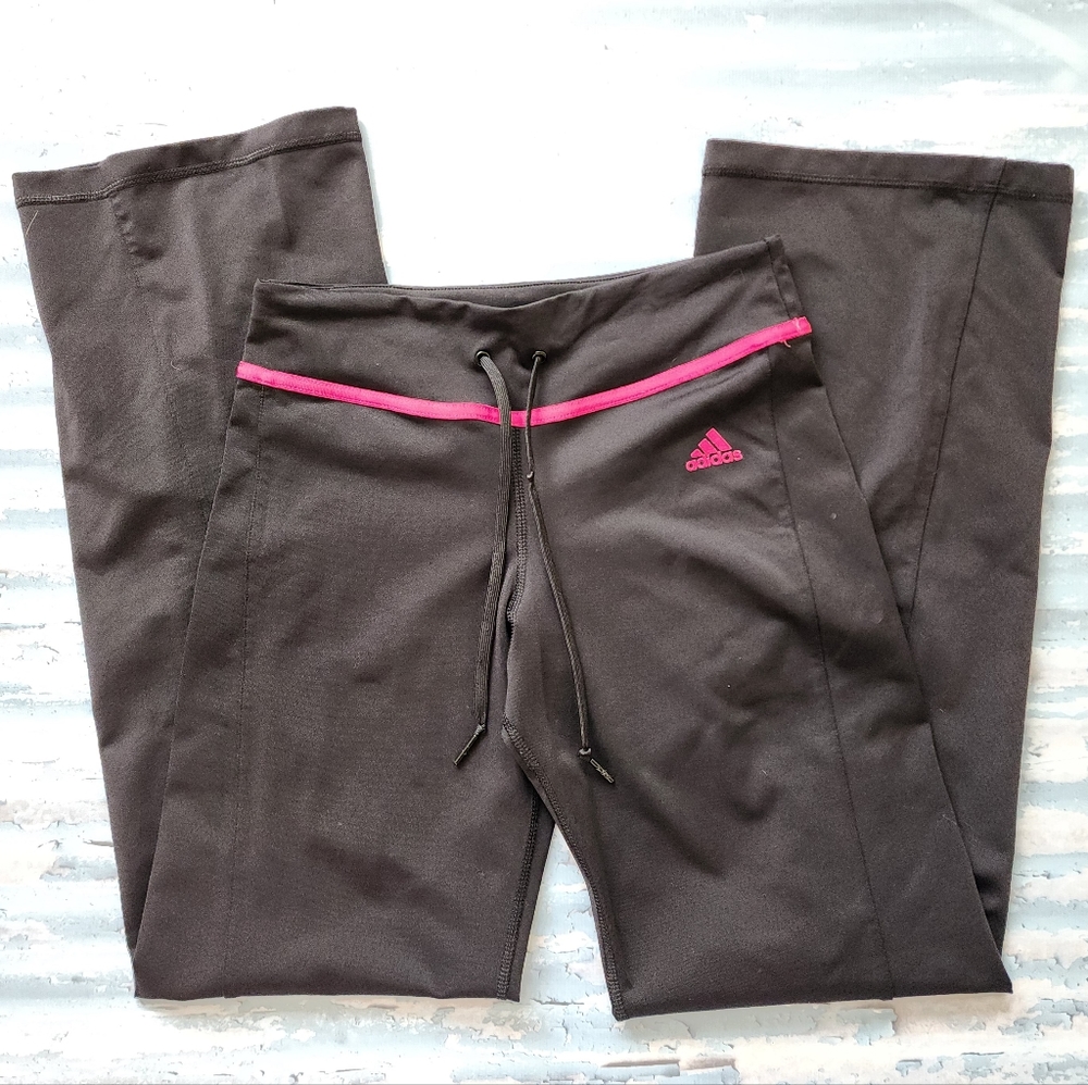 Adidas black athletic pants, pink accents
